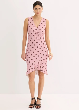 Jersey jurk met diep decolleté, Kleur: asroze/bruin gestippeld