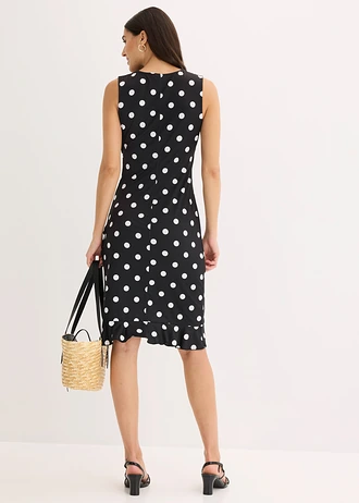 Jersey jurk met diep decolleté • zwart-wit gestippeld • bonprix online shop