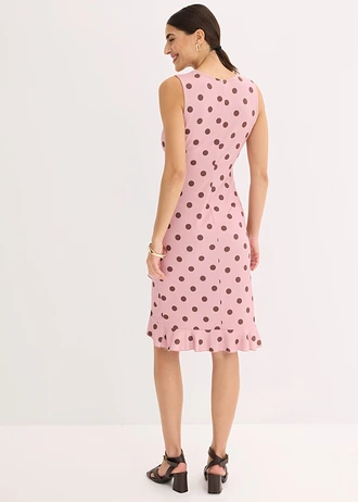 Jersey jurk met diep decolleté • asroze/bruin gestippeld • bonprix online shop