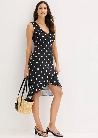 Jersey jurk met diep decolleté • zwart-wit gestippeld • bonprix online shop