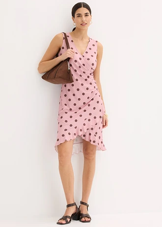 Robe en jersey à décolleté plongeant • rose cendré pois marron • Boutique bonprix