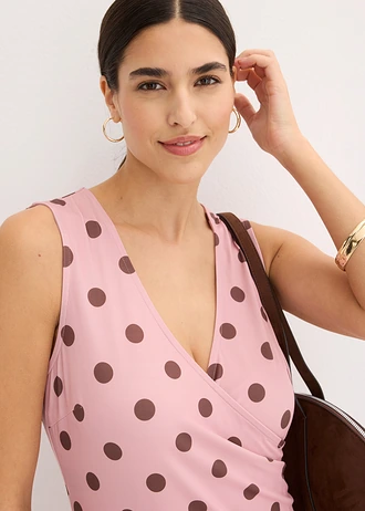 Jersey jurk met diep decolleté • asroze/bruin gestippeld • bonprix online shop