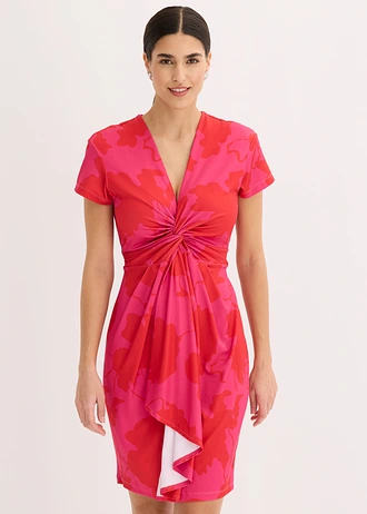Robe en jersey avec effet twisté devant • fuchsia floral • Boutique bonprix