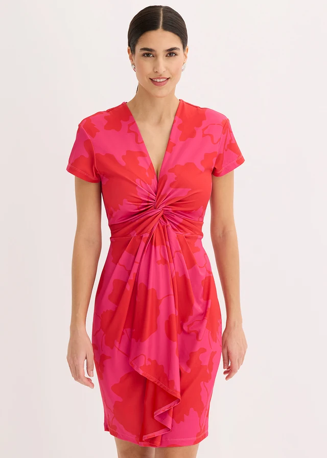 Jersey jurk met twist detail, Kleur: pinklady gebloemd