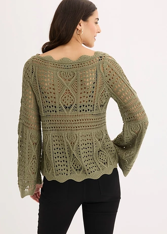 Gebreid shirt van kant • olijfgroen • bonprix online shop