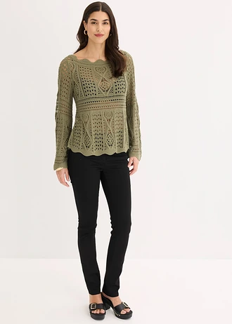 Gebreid shirt van kant • olijfgroen • bonprix online shop