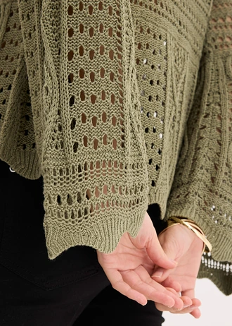 T-shirt en maille ajourée • olive • Boutique bonprix