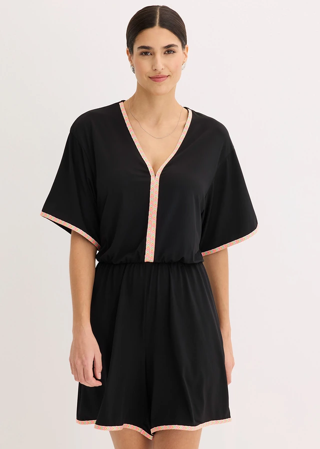 Jersey jumpsuit, Kleur: zwart-neon multicolour