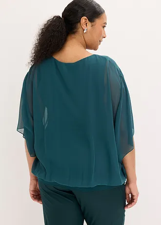 Chiffon blouse met ondershirt, Kleur: diepgroen