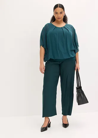 Chiffon blouse met ondershirt, Kleur: diepgroen