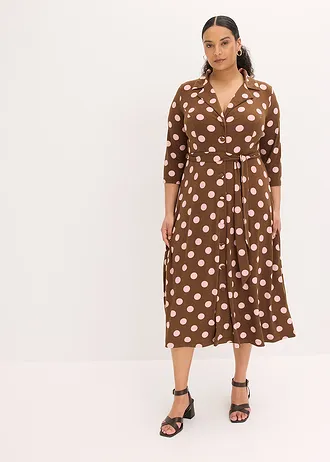 Robe-chemise avec lien à nouer (ens. 2 pces.), Couleur: pois marron/rose cendre