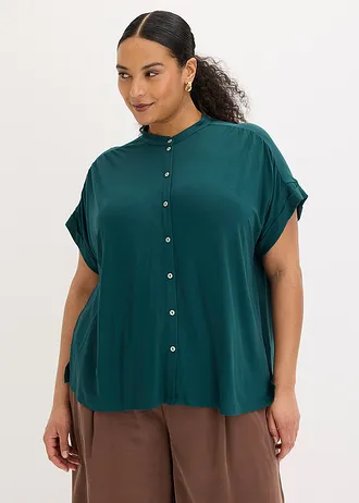 Blouse in een zachte viscosemix, Kleur: diepgroen