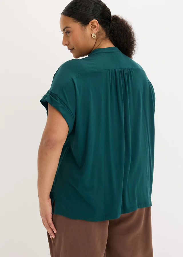 Blouse in een zachte viscosemix, Kleur: diepgroen