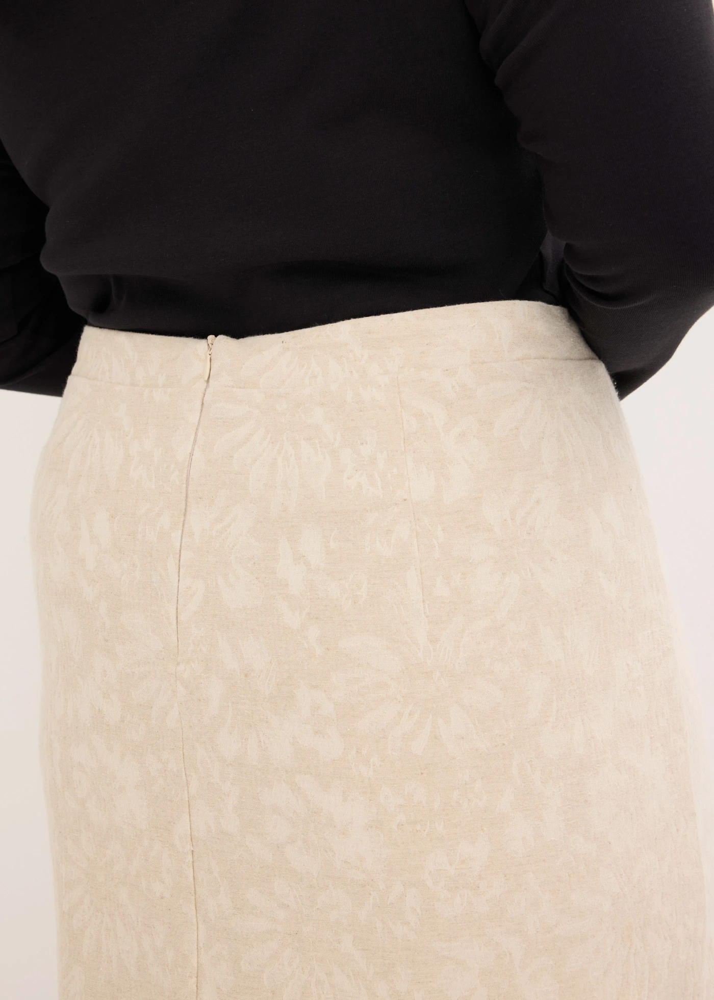 Sukně z bavlněného žakáru s podílem lnu • světle písková s květy plus size • bonprix obchod