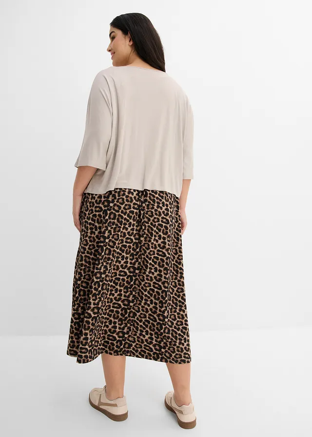 Robe en jersey 100% coton, Couleur: grès léopard
