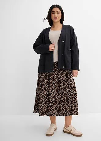 Úpletové šaty z čisté bavlny, barva: béžovošedá s leopardím potiskem