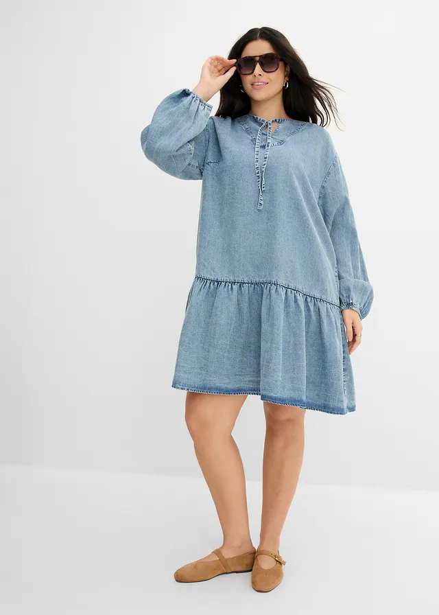 Robe midi ample, Couleur: bleu glacier denim