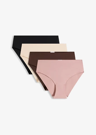 Lot de 4 slips maxi en microfibre à coutures invisibles, Couleur: noir + bois de rose + beige sable + marron foncé
