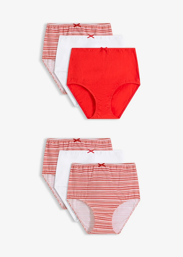 High waist slip met zacht katoen (set van 6), Kleur: rood gestreept+wit+rood