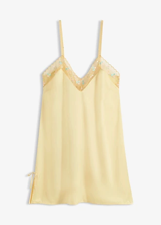 Nuisette en satin avec broderie, Couleur: jaune clair floral
