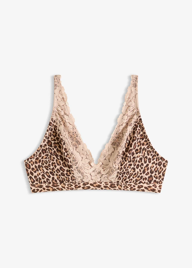 Bralette zonder beugels met zachte voering en luipaardprint, Kleur: luipaardprint