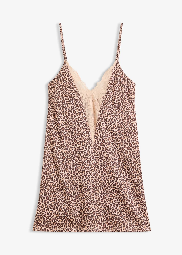 Satynowa koszulka nocna w panterkę, kolor: w panterkę