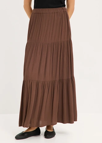 Fustă maxi în trepte, din viscoză cu textură • maro • magazin bonprix