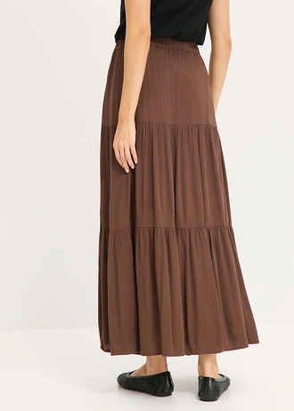 Fustă maxi în trepte, din viscoză cu textură • maro • magazin bonprix