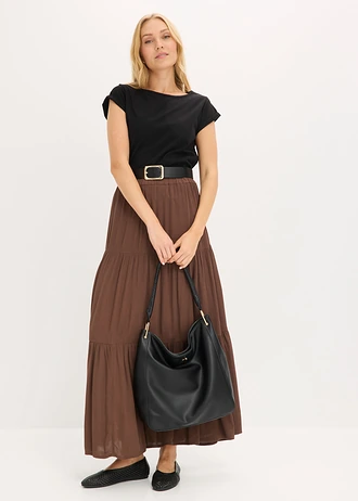 Fustă maxi în trepte, din viscoză cu textură • maro • magazin bonprix