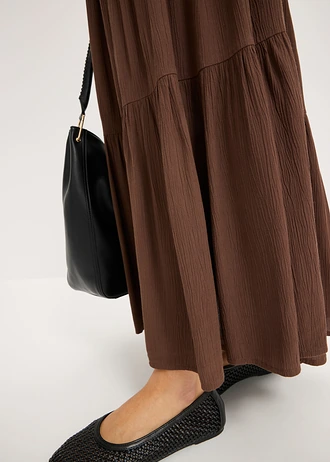 Fustă maxi în trepte, din viscoză cu textură • maro • magazin bonprix