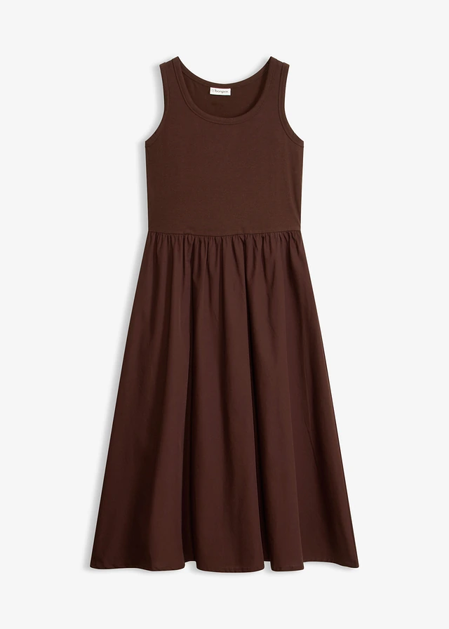 Jersey jurk van een materiaalmix • donkerbruin • bonprix online shop