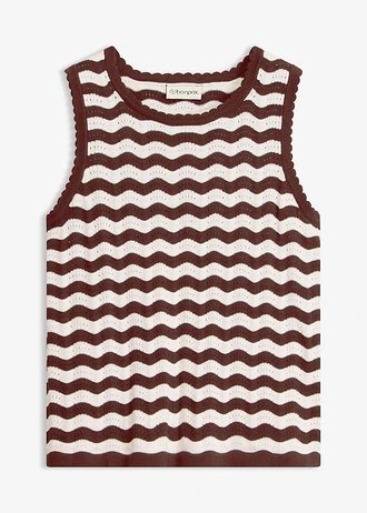 Top en maille, Couleur: blanc nacré-marron foncé rayé