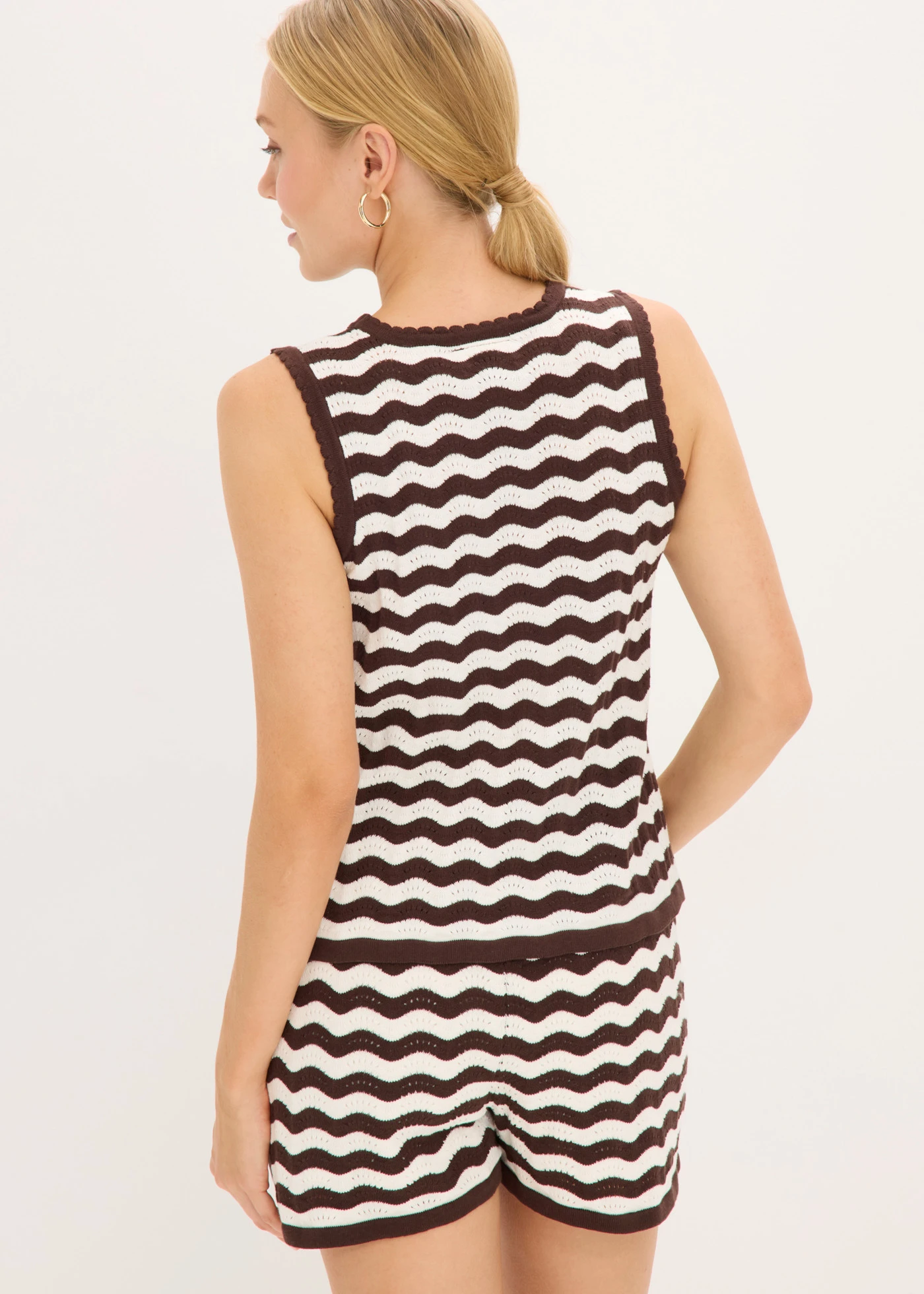 Gebreide top in een linnenmix • parelwit-donkerbruin gestreept • bonprix online shop