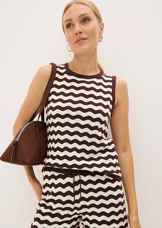 Gebreide top in een linnenmix • parelwit-donkerbruin gestreept • bonprix online shop