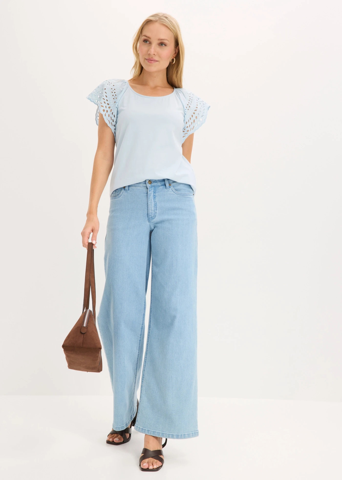 Bluză din tricot din amestec de bumbac • albastru pudrat • magazin bonprix