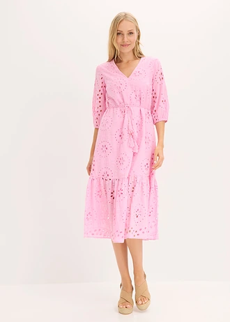 Rochie midi 100% din bumbac cu broderie perforată • roz pal • magazin bonprix