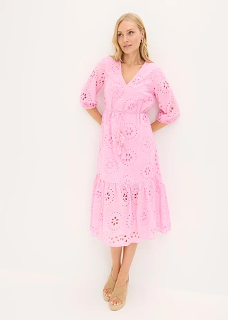 Rochie midi 100% din bumbac cu broderie perforată • roz pal • magazin bonprix