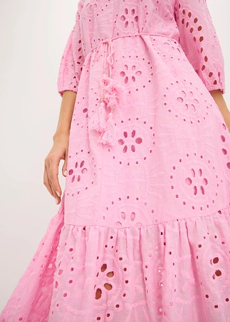 Rochie midi 100% din bumbac cu broderie perforată • roz pal • magazin bonprix