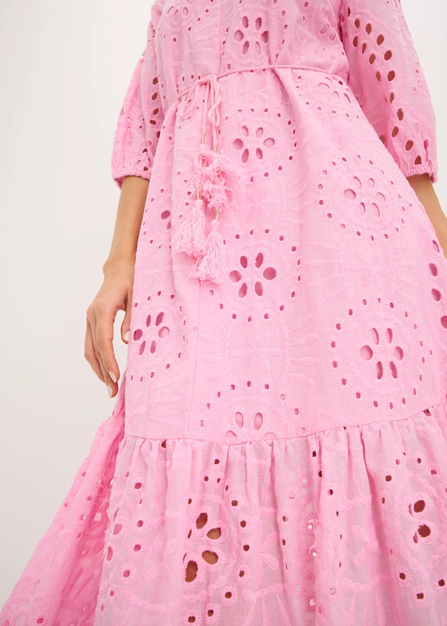 Robe midi en broderie anglaise 100% coton • rose • product-page.page-title-suffix