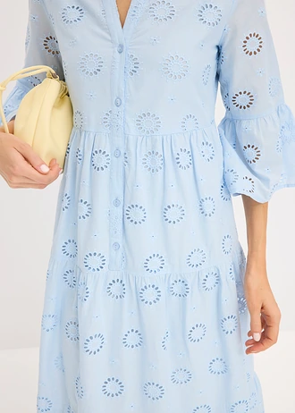 Maxi jurk van katoen met broderie anglaise • poederblauw • bonprix online shop