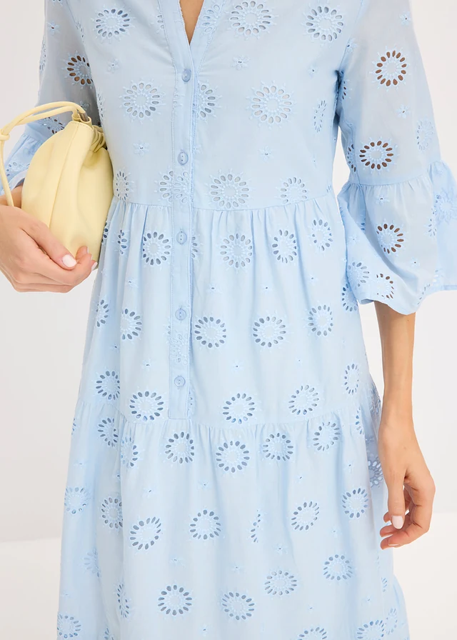 Robe longue 100% coton à broderies anglaises • bleu poudré • product-page.page-title-suffix