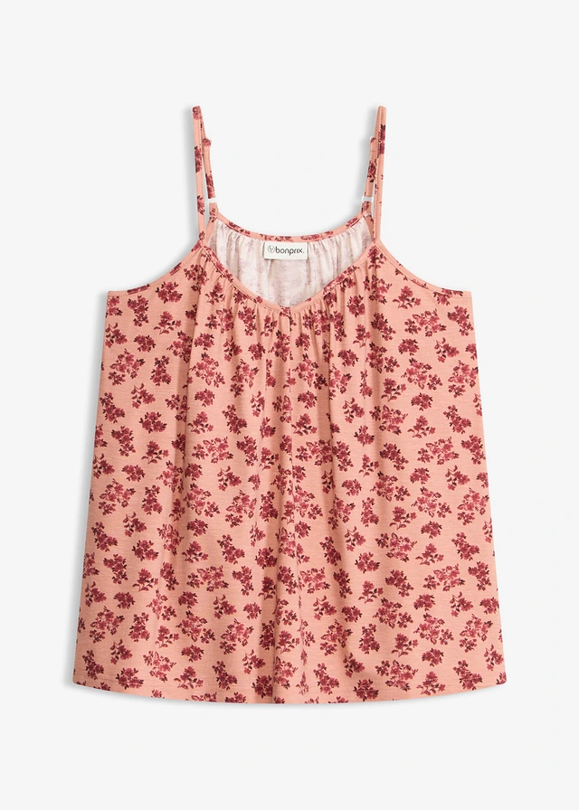 Top bretelles spaghetti, Couleur: marron poudré floral