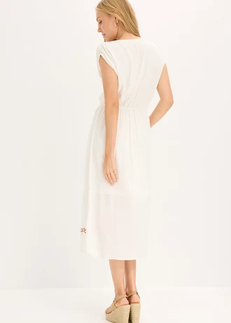 Robe midi bohème en viscose fluide, Couleur: blanc nacré