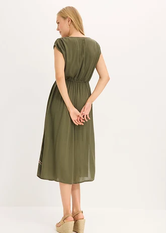 Boho midi šaty ze splývavé viskózy, barva: tmavě olivová