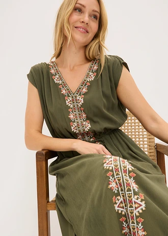 Boho midi šaty ze splývavé viskózy • tmavě olivová • bonprix obchod