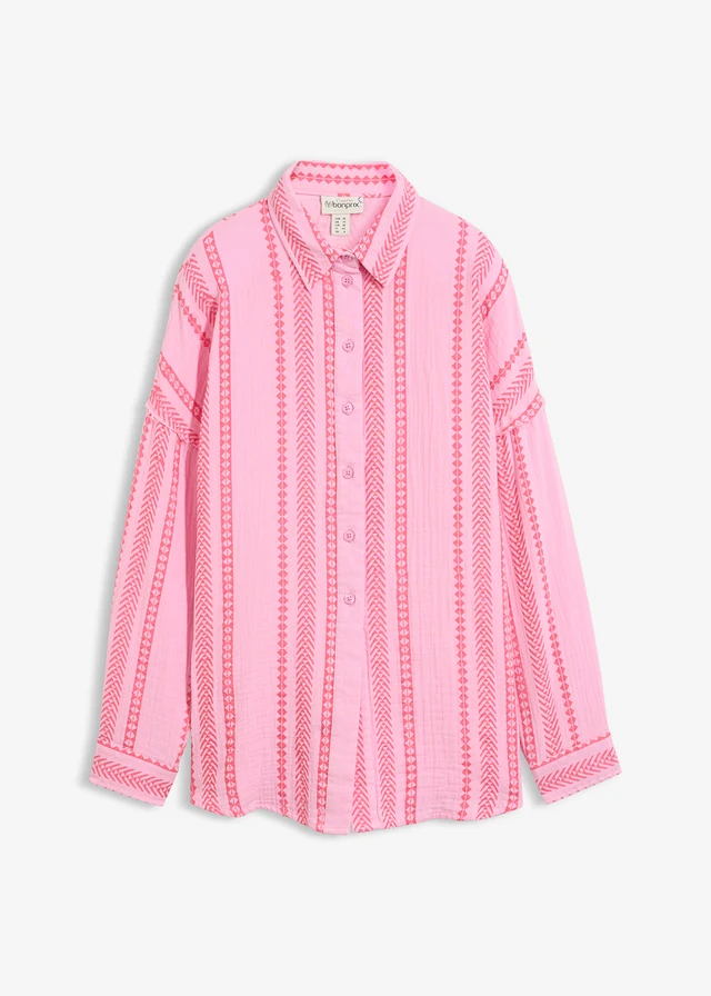 Overhemdblouse van luchtige mousseline • roze-neonpink met print • bonprix online shop