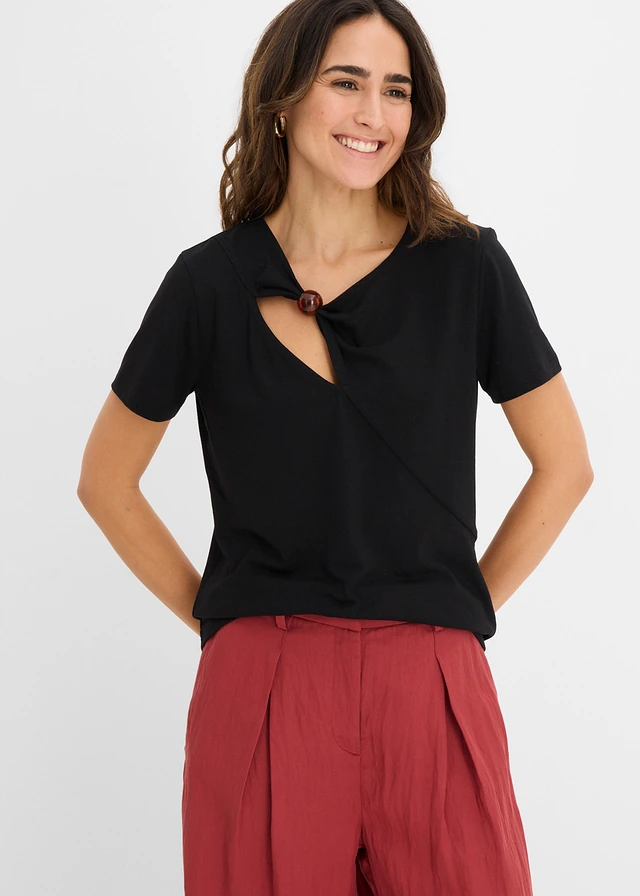 T-shirt van een soepele viscosemix, Kleur: zwart