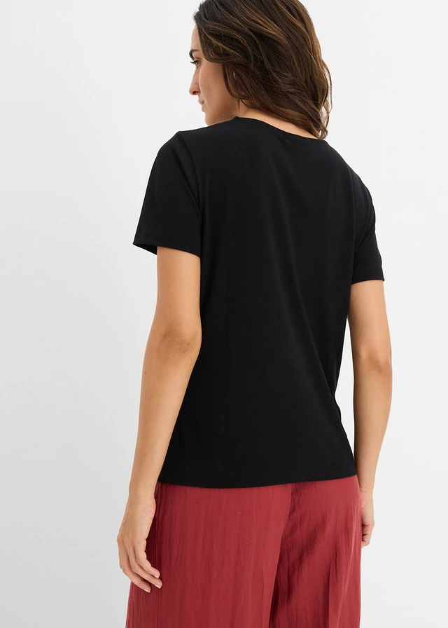 T-shirt van een soepele viscosemix, Kleur: zwart