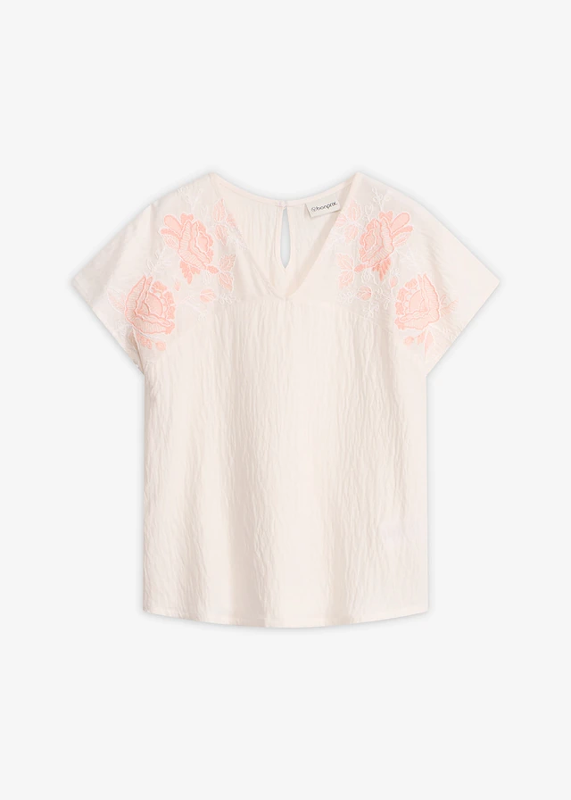 Blouse à broderies florales • blanc nacré • Boutique bonprix