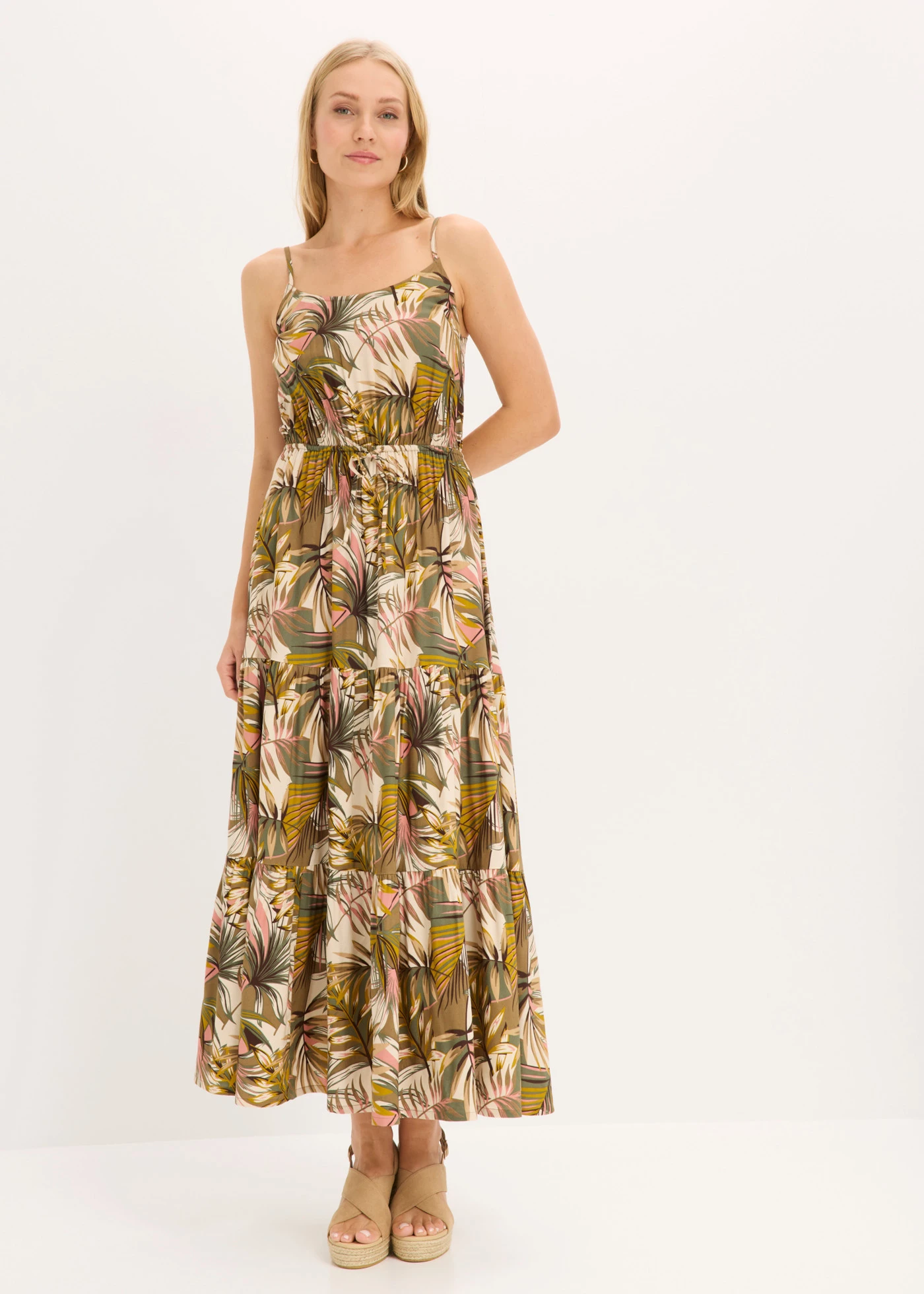 Maxi jurk van soepele viscose • natuurgroen gedessineerd • bonprix online shop